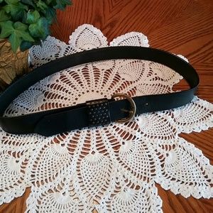 Genuine Leather Black Belt With Brass Stud Accents